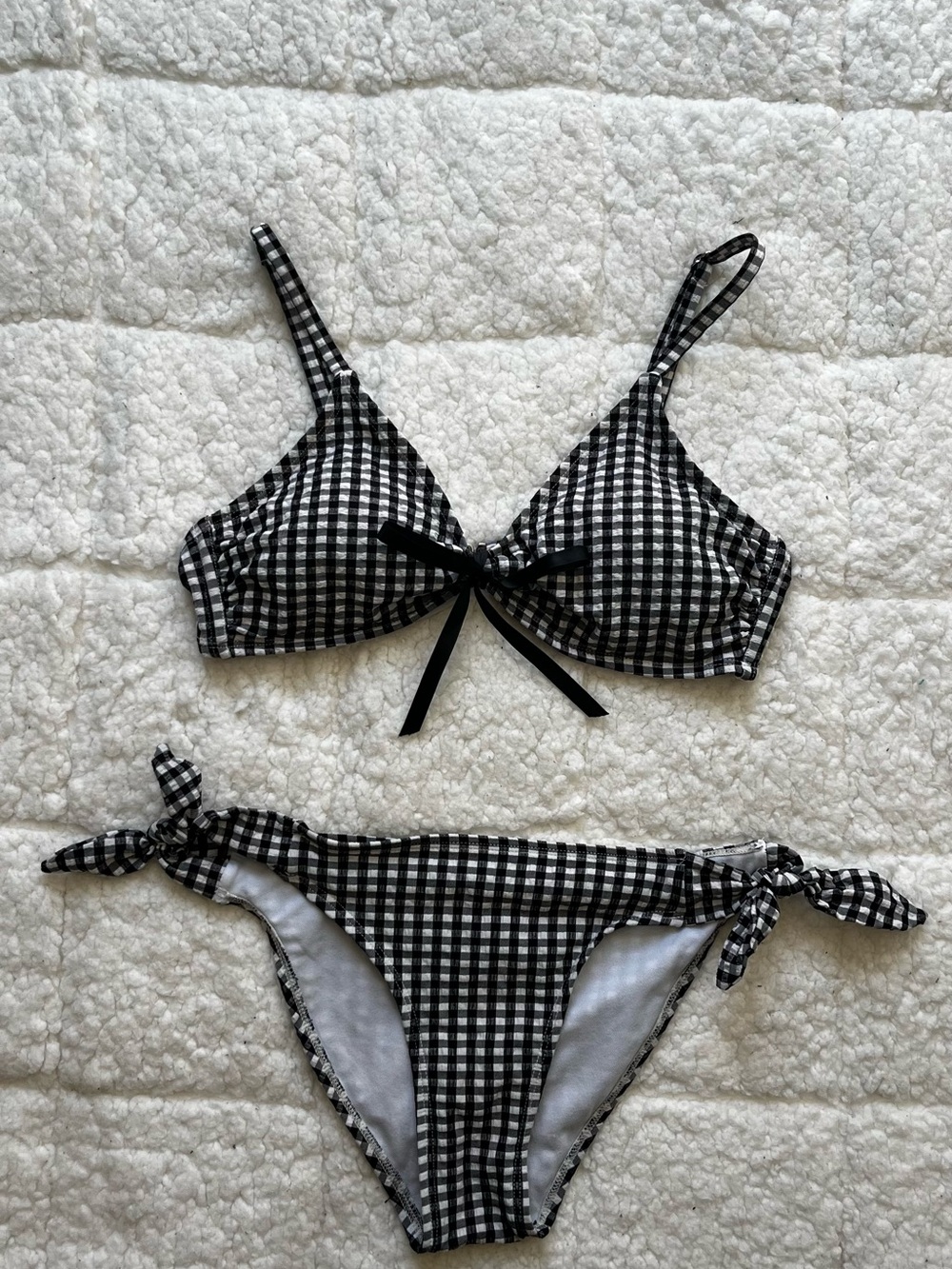 Black Gingham Tie-Side Bikini - Brand: